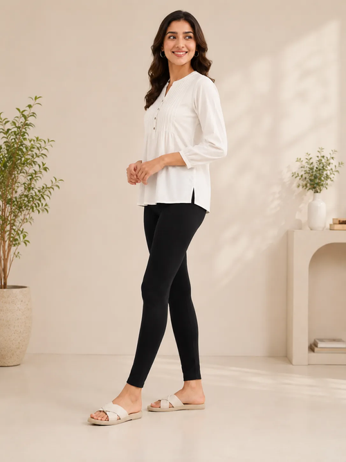 Black Cotton Lycra Ankle-Length Women’s Leggings – 4-Way Stretch