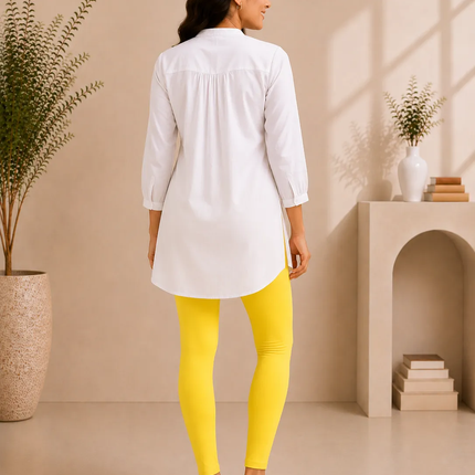 Lemon Yellow Cotton Lycra Ankle-Length Women’s Leggings – 4-Way Stretch