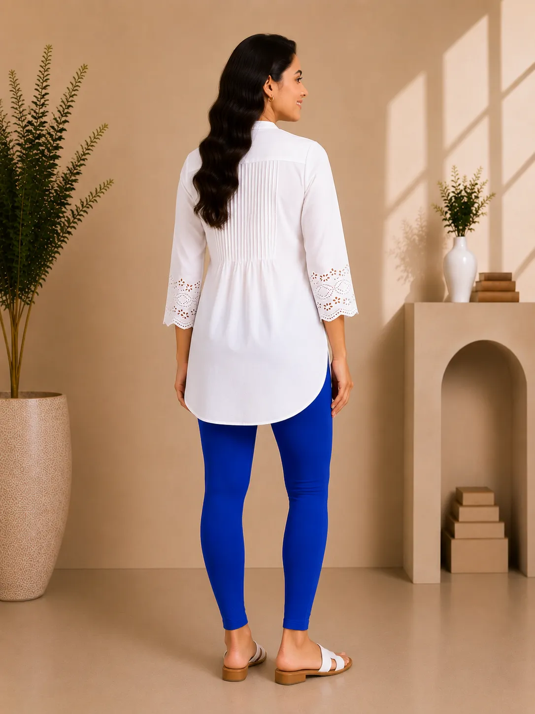 Royal Blue Cotton Lycra Ankle-Length Women’s Leggings – 4-Way Stretch