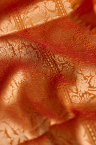 Orange Silk Viscose Kadwa Banaras Inspired Design Saree