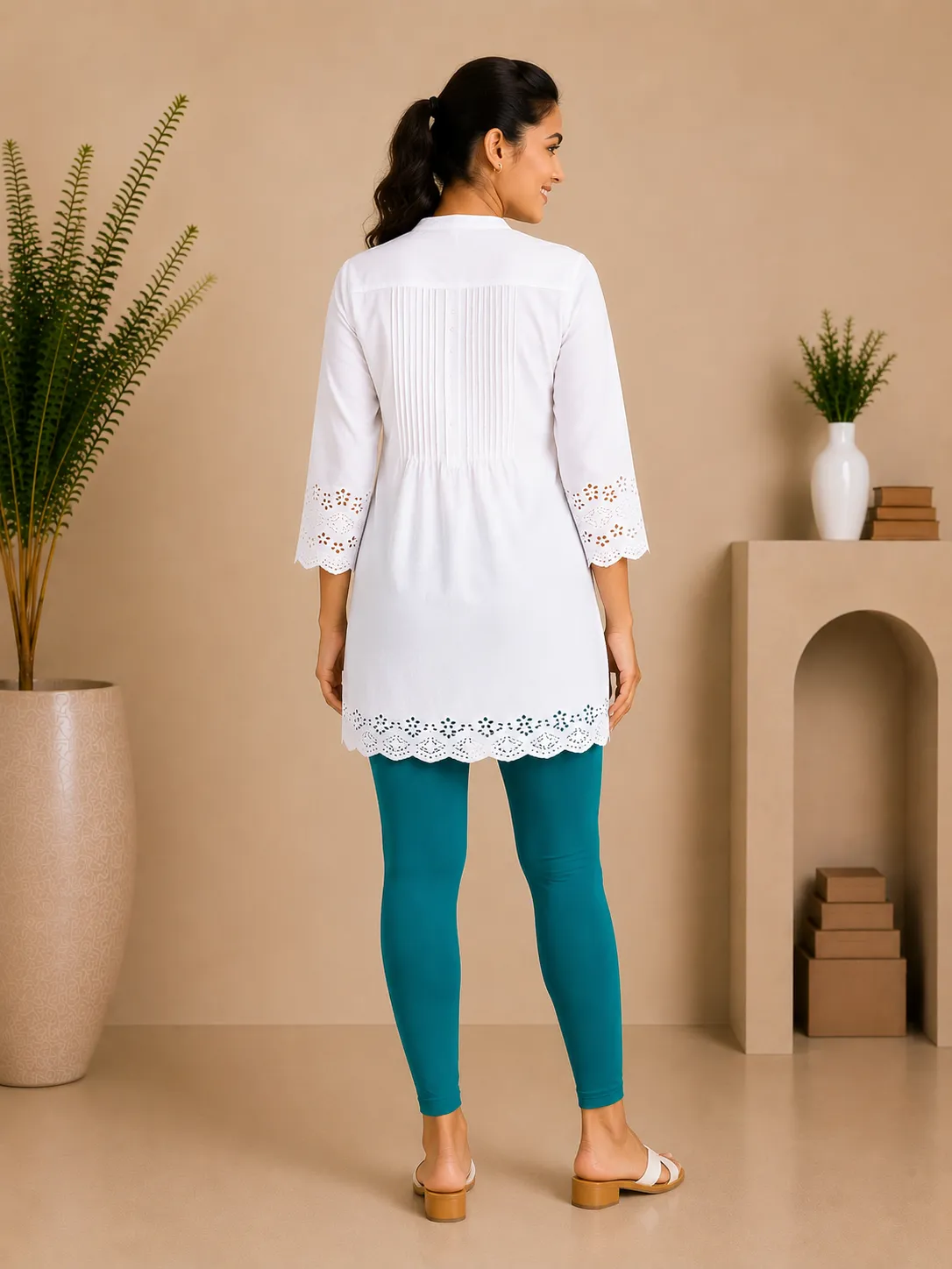 Teal Cotton Lycra Ankle-Length Women’s Leggings – 4-Way Stretch