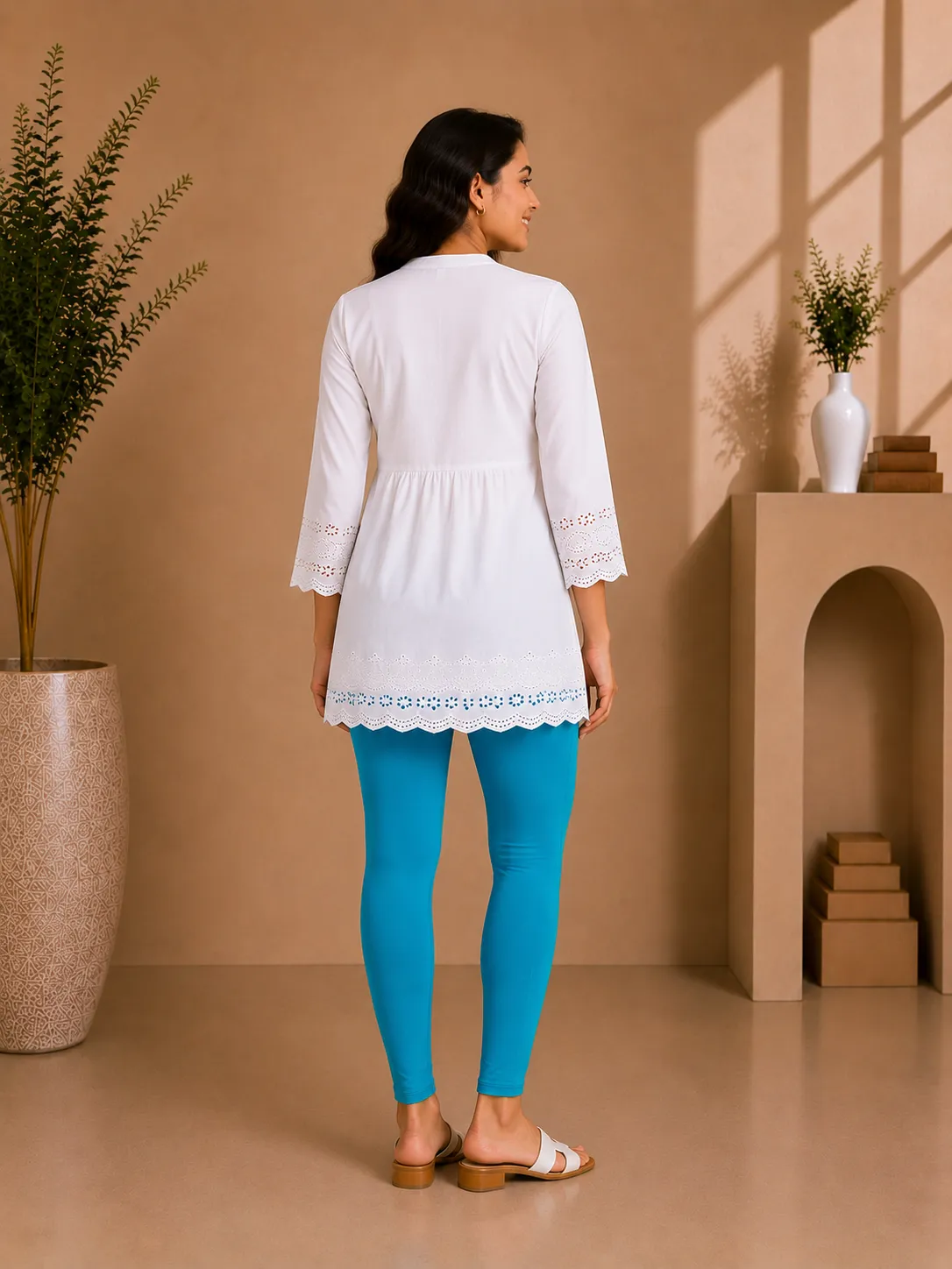 Turquoise Cotton Lycra Ankle-Length Women’s Leggings – 4-Way Stretch